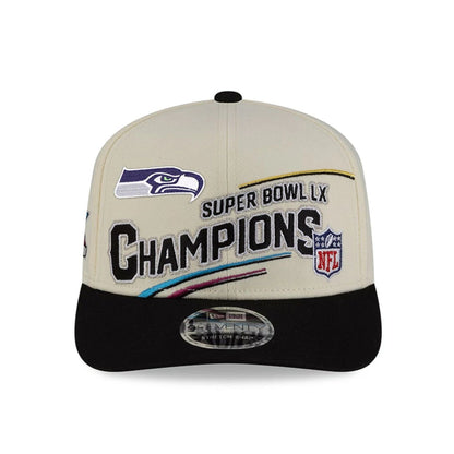 Pictured is this Seattle Seahawks NFL Super Bowl 2026 Champions 9SEVENTY Stretch Snap Adjustable cap in white. 3