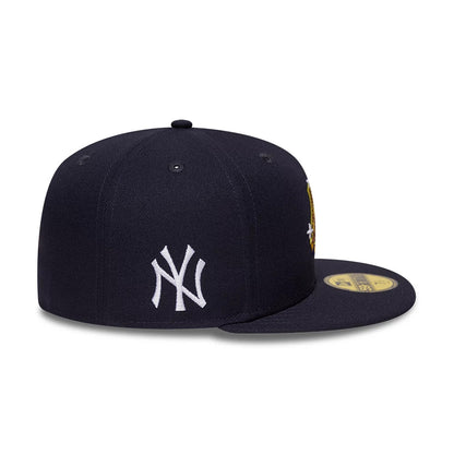 Pictured is this MLB Emblem New York Yankees 59FIFTY Fitted cap in navy. 5