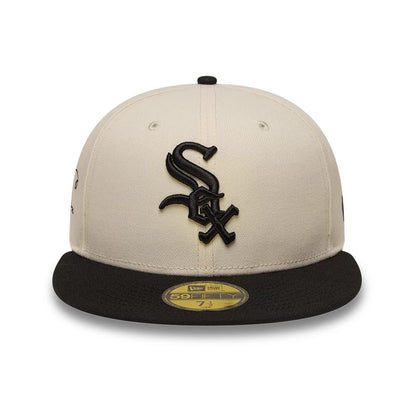 Pictured is this MLB Side Script Chicago White Sox 59FIFTY Fitted cap in Cream. 2