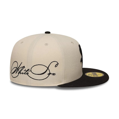 Pictured is this MLB Side Script Chicago White Sox 59FIFTY Fitted cap in Cream. 3