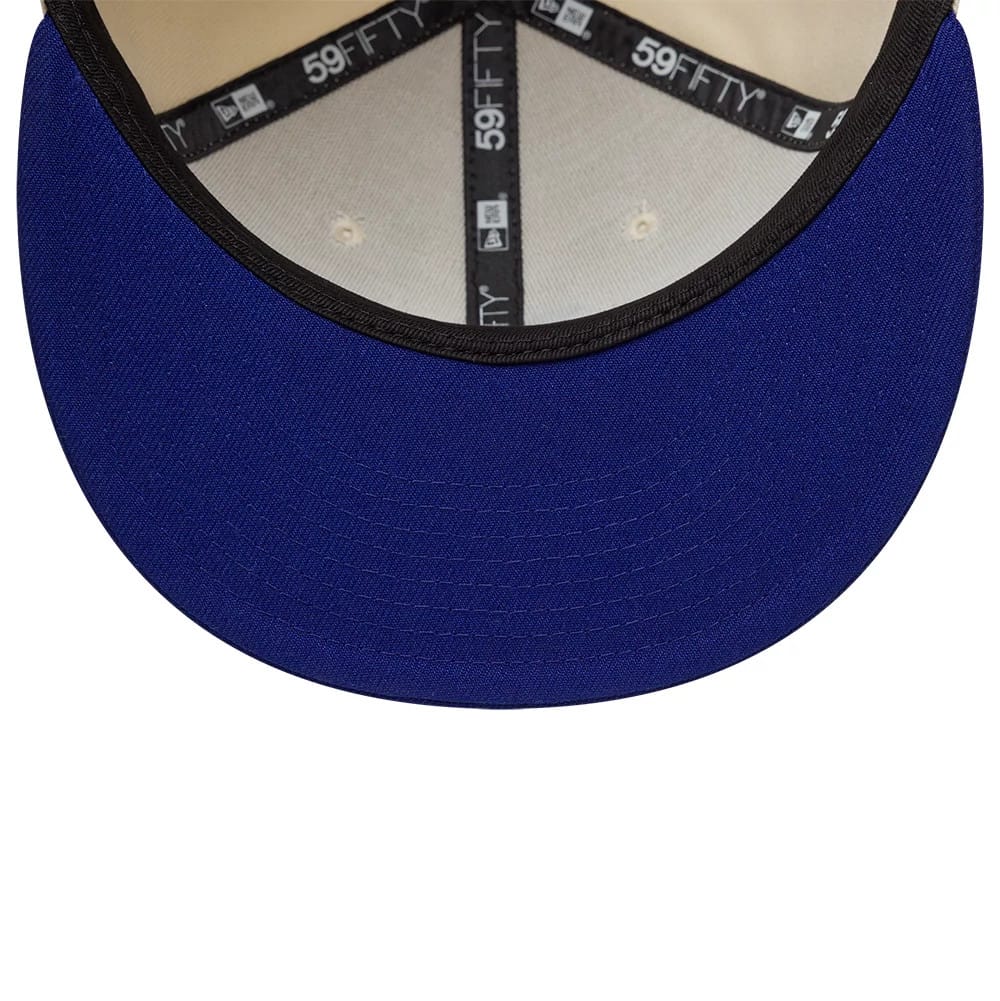 Pictured is this MLB Side Script LA Dodgers 59FIFTY Fitted cap in Cream. 5