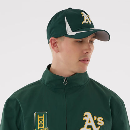 The model is wearing this MLB Athletics Sports Jacket in dark green. 7
