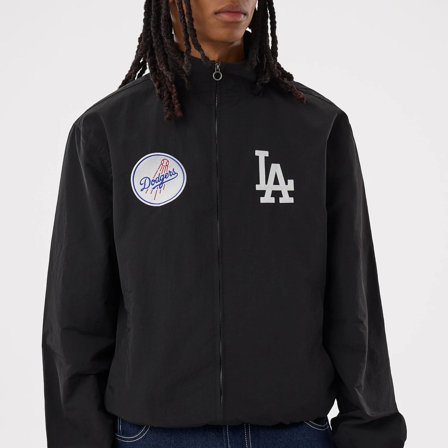 The model is wearing this MLB LA Dodgers Sports Jacket in black. 6