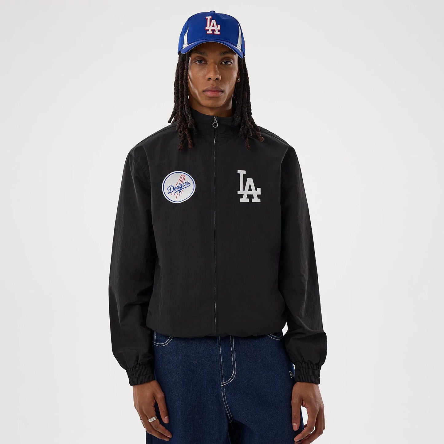 The model is wearing this MLB LA Dodgers Sports Jacket in black. 1