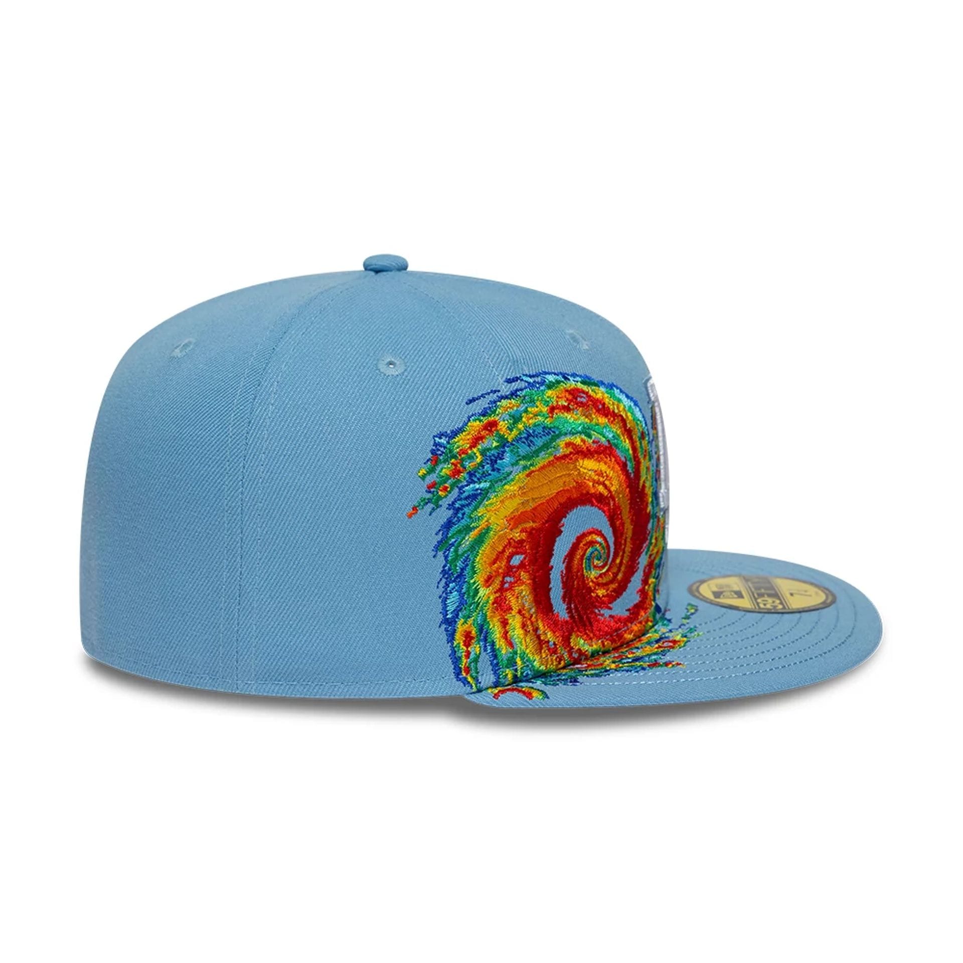 Pictured is this MLB Storm Pattern LA Dodgers 59FIFTY Fitted cap in pastel blue. 5