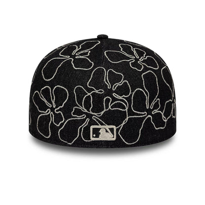 Pictured is this MLB Floral Denim New York Yankees 59FIFTY Fitted cap in black. 4