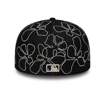 Pictured is this MLB Floral Denim New York Yankees 59FIFTY Fitted cap in black. 4