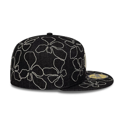 Pictured is this MLB Floral Denim New York Yankees 59FIFTY Fitted cap in black. 7