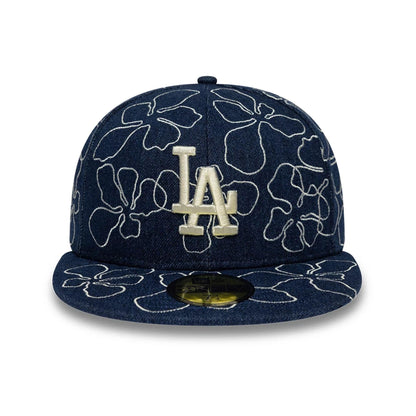 Pictured is this MLB Floral Denim LA Dodgers 59FIFTY Fitted cap in blue. 2