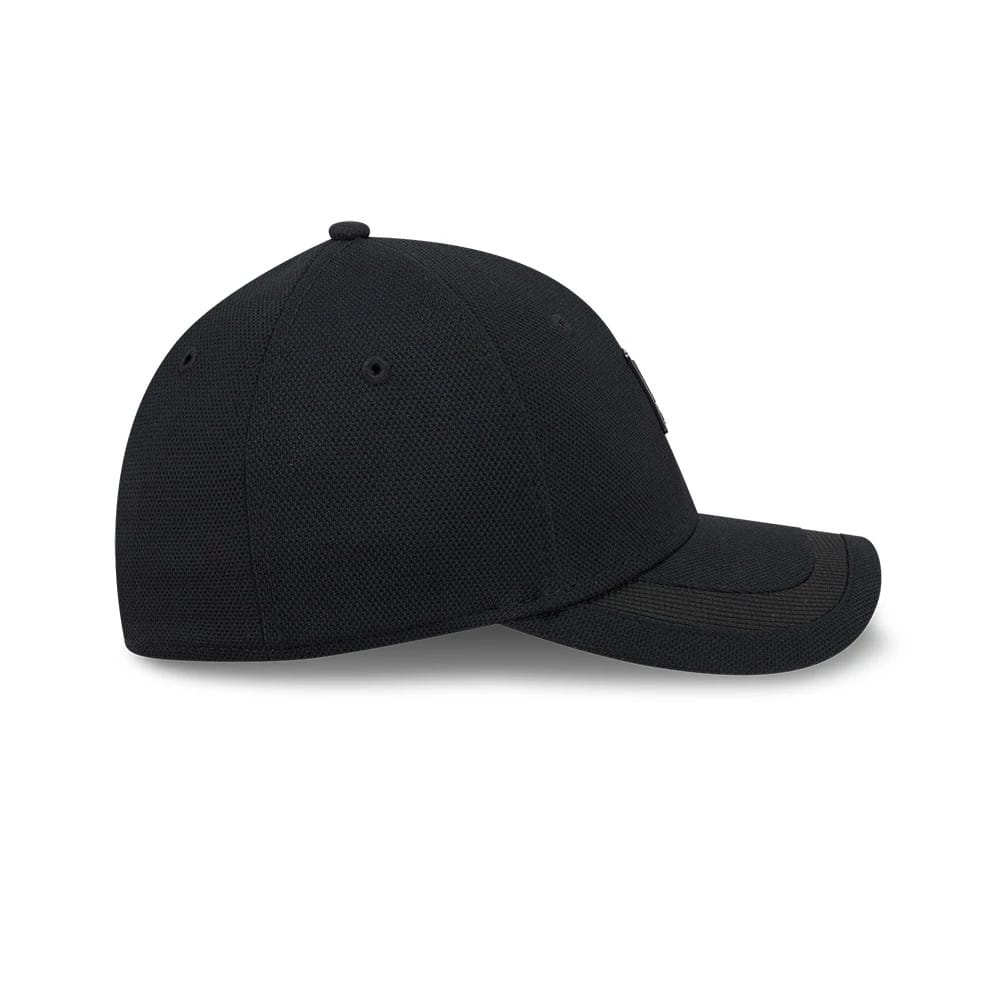 Pictured is this New Era Golf Rubber Patch 39THIRTY M-Crown Stretch Fit cap in black. 7
