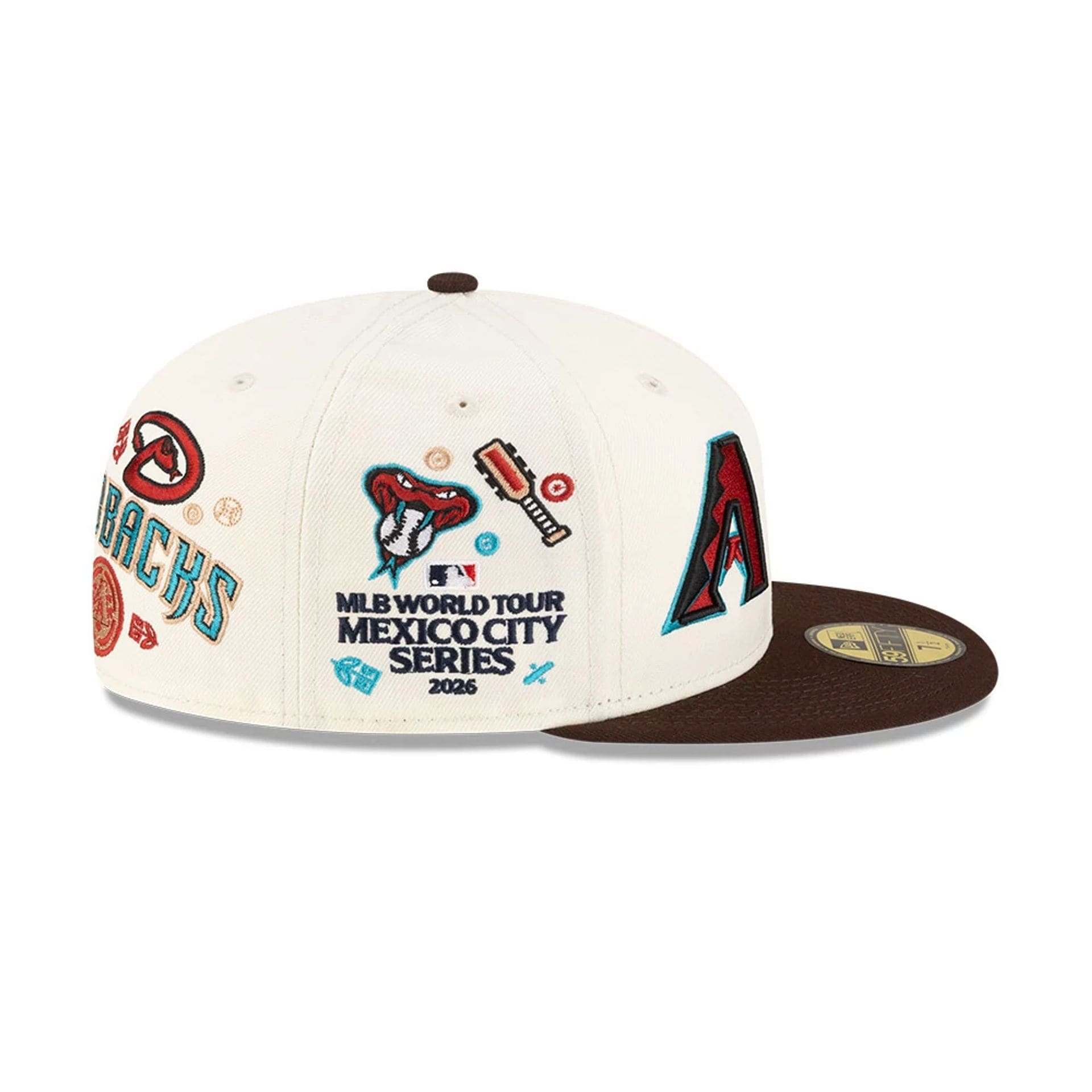 Pictured is this MLB Mexico City Series 2026 MLB All Over 59FIFTY Fitted cap in white. 7