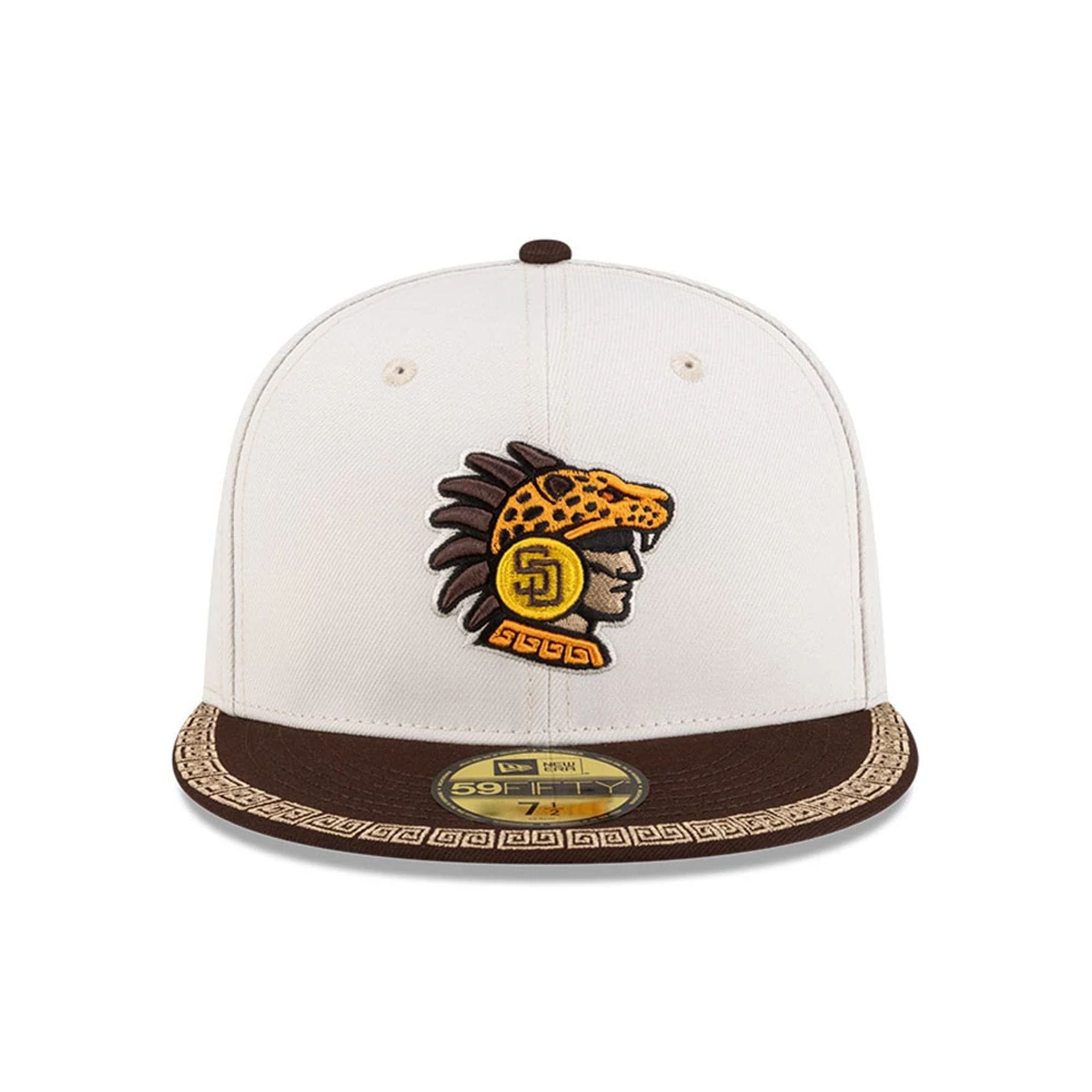Pictured is this MLB Mexico City Series 2026 San Diego Padres 59FIFTY Fitted cap in light beige. 3