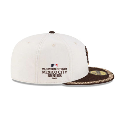 Pictured is this MLB Mexico City Series 2026 San Diego Padres 59FIFTY Fitted cap in light beige. 6