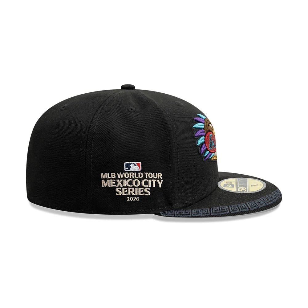 Pictured is this MLB Mexico City Series 2026 MLB Dueling League Logos 59FIFTY Fitted cap in black. 5