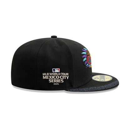 Pictured is this MLB Mexico City Series 2026 MLB Dueling League Logos 59FIFTY Fitted cap in black. 5