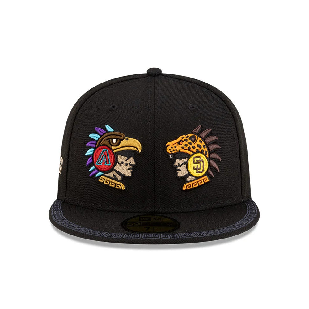Pictured is this MLB Mexico City Series 2026 MLB Dueling League Logos 59FIFTY Fitted cap in black. 3