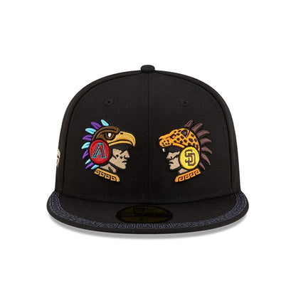 Pictured is this MLB Mexico City Series 2026 MLB Dueling League Logos 59FIFTY Fitted cap in black. 3