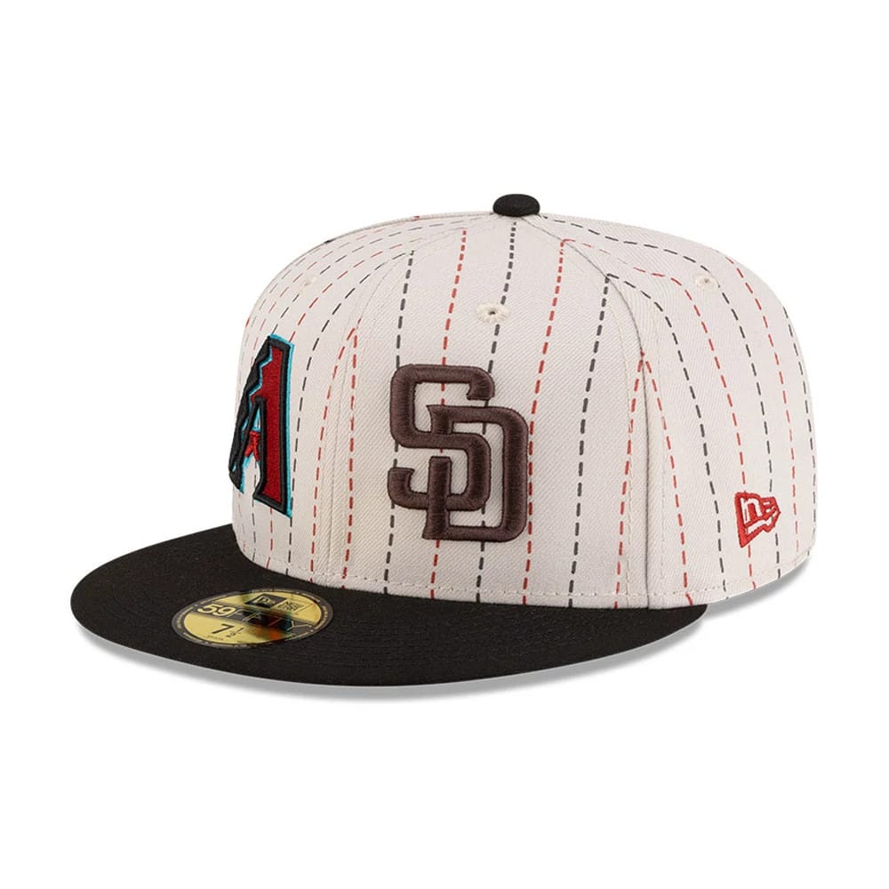 Pictured is this MLB Mexico City Series 2026 MLB Dueling League Logos 59FIFTY Fitted cap in light beige. 4