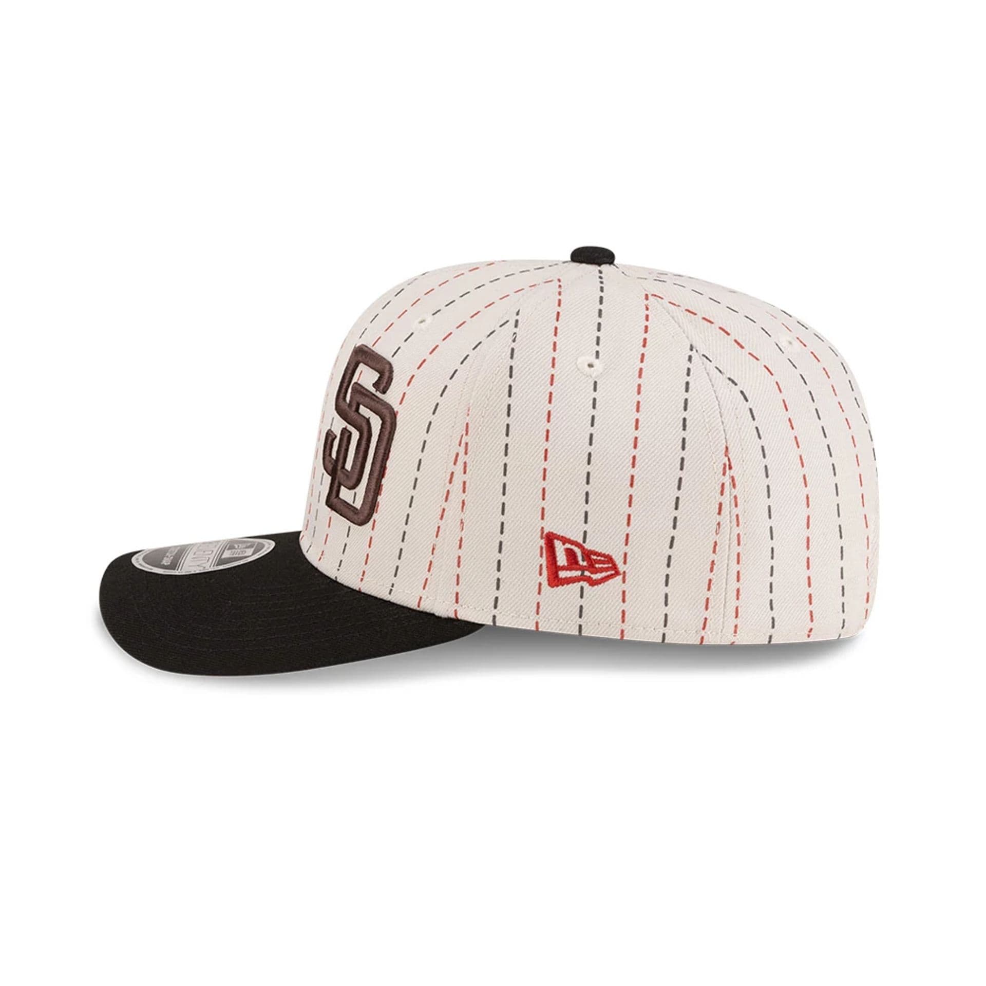 Pictured is this MLB Mexico City Series 2026 MLB Dueling League Logos 9SEVENTY Stretch Snap Adjustable cap in light beige. 6