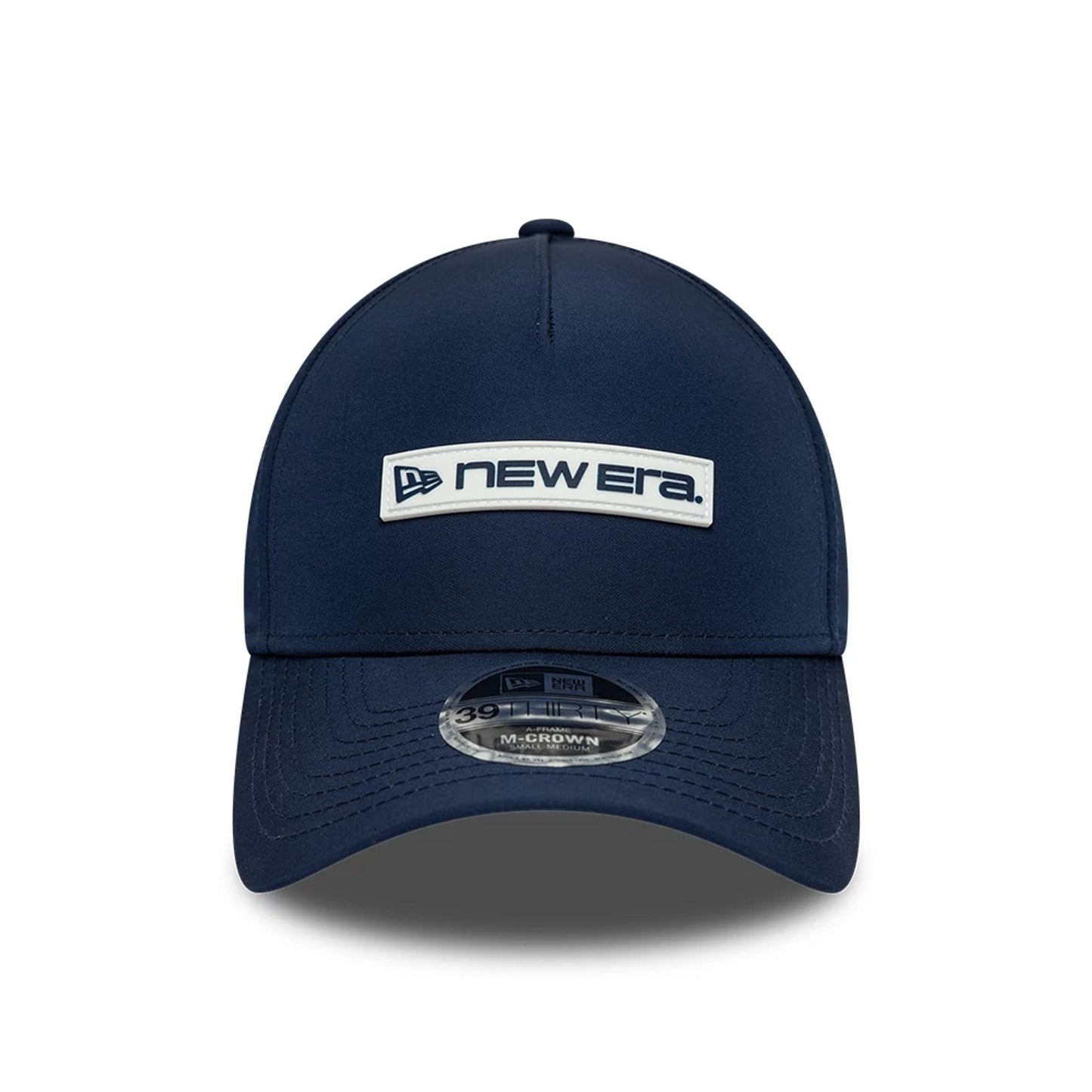 Pictured is this New Era Rubber Patch 39THIRTY M-Crown A-Frame Stretch Fit cap in dark blue. 3