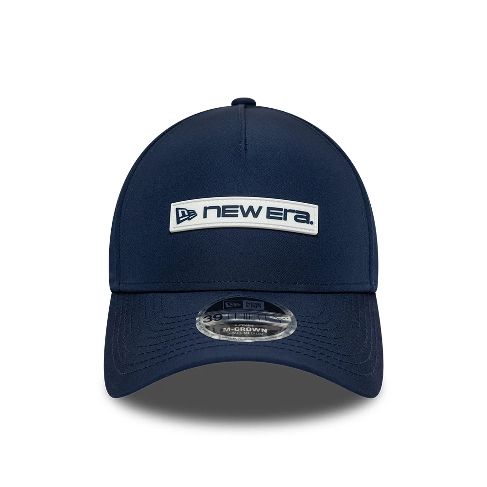Pictured is this New Era Rubber Patch 39THIRTY M-Crown A-Frame Stretch Fit cap in dark blue. 3