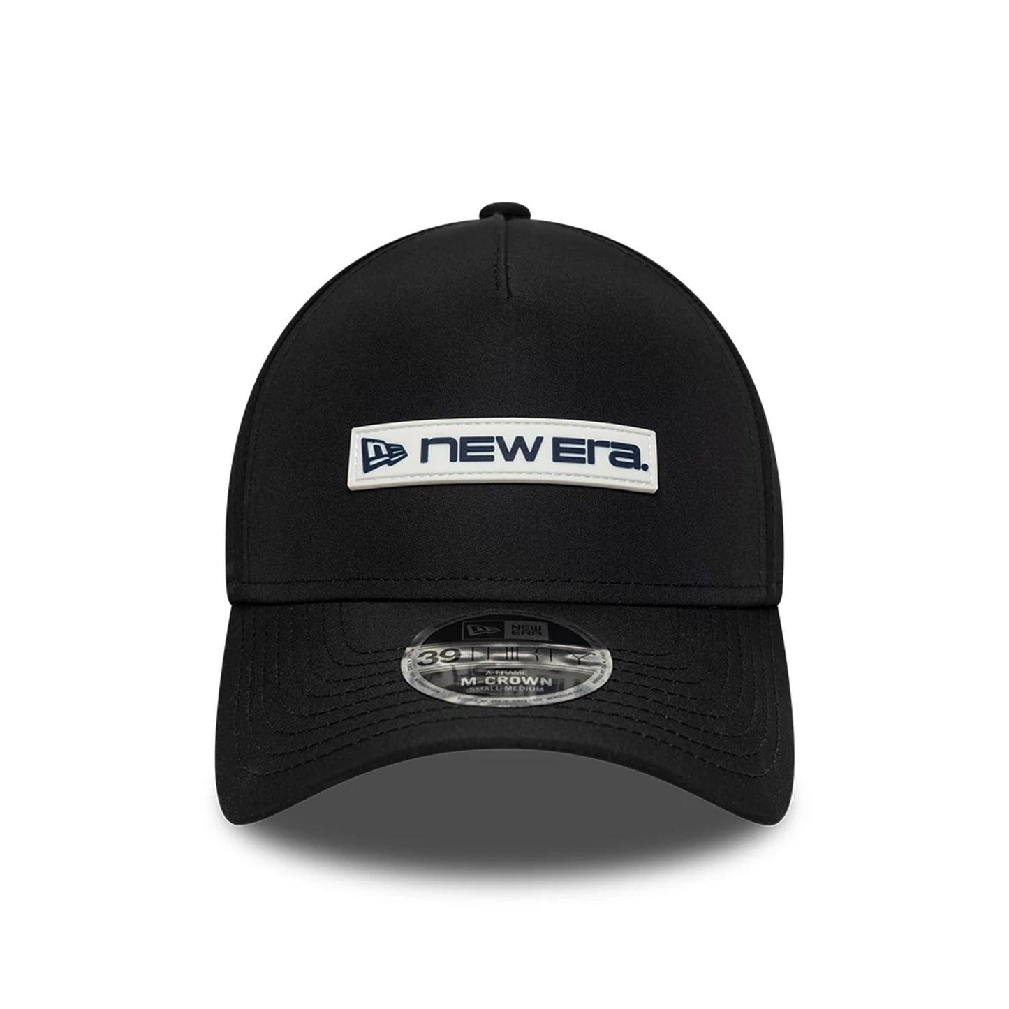 Pictured is this New Era Rubber Patch 39THIRTY M-Crown A-Frame Stretch Fit cap in black. 3