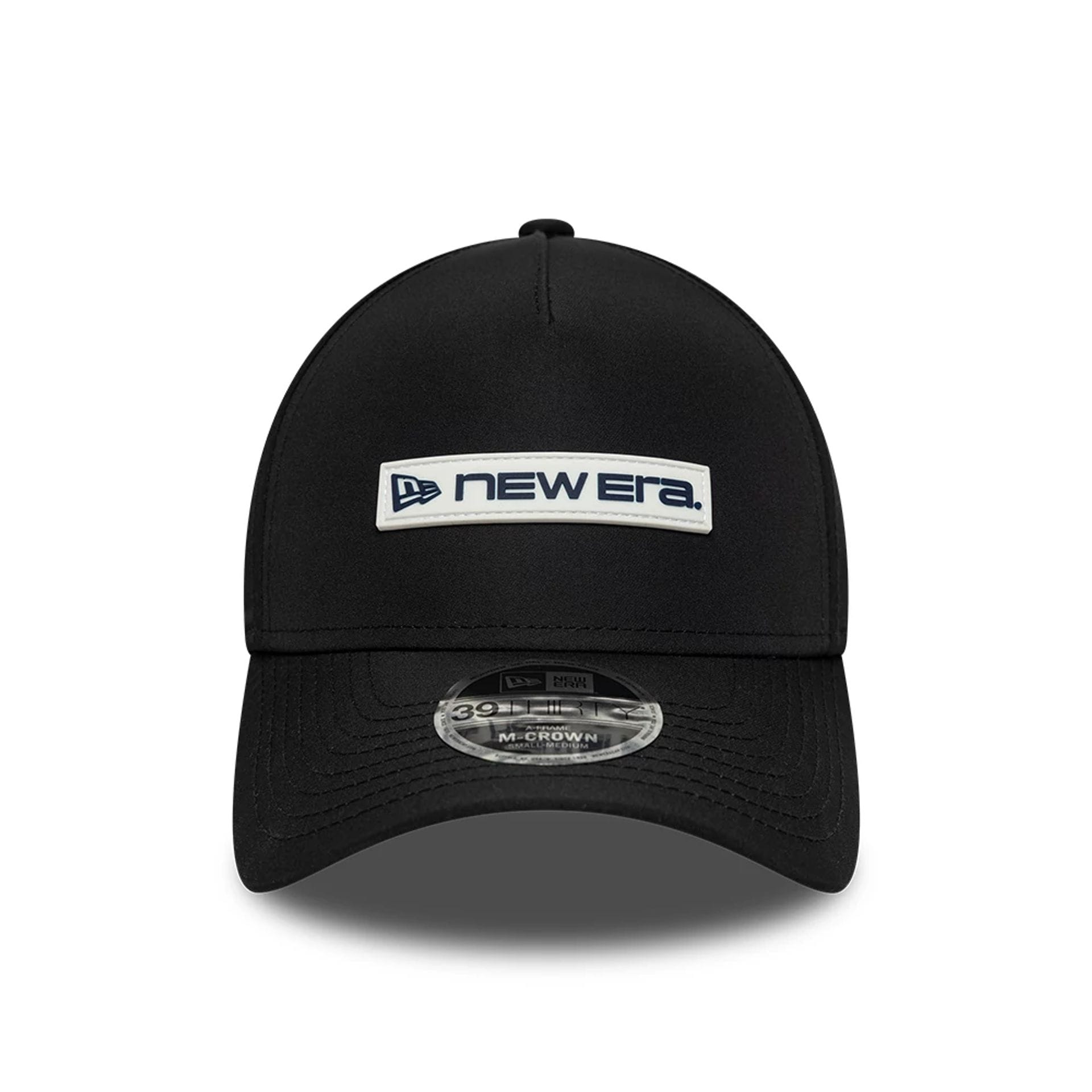 Pictured is this New Era Rubber Patch 39THIRTY M-Crown A-Frame Stretch Fit cap in black. 3