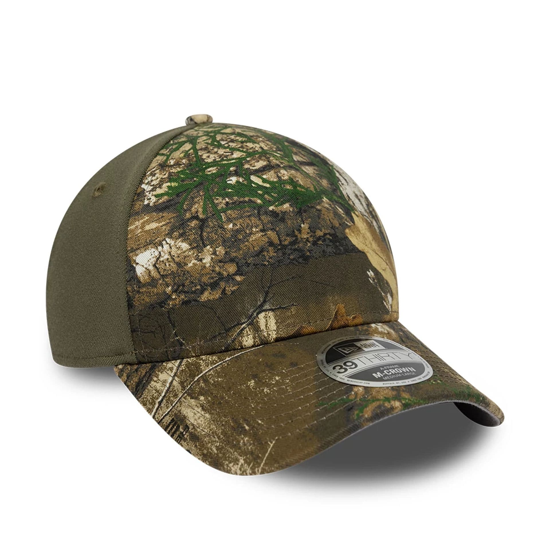 Pictured is this New Era Realtree Edge Camo 39THIRTY M-Crown A-Frame Stretch Fit cap in Realtree Edge camo. 4