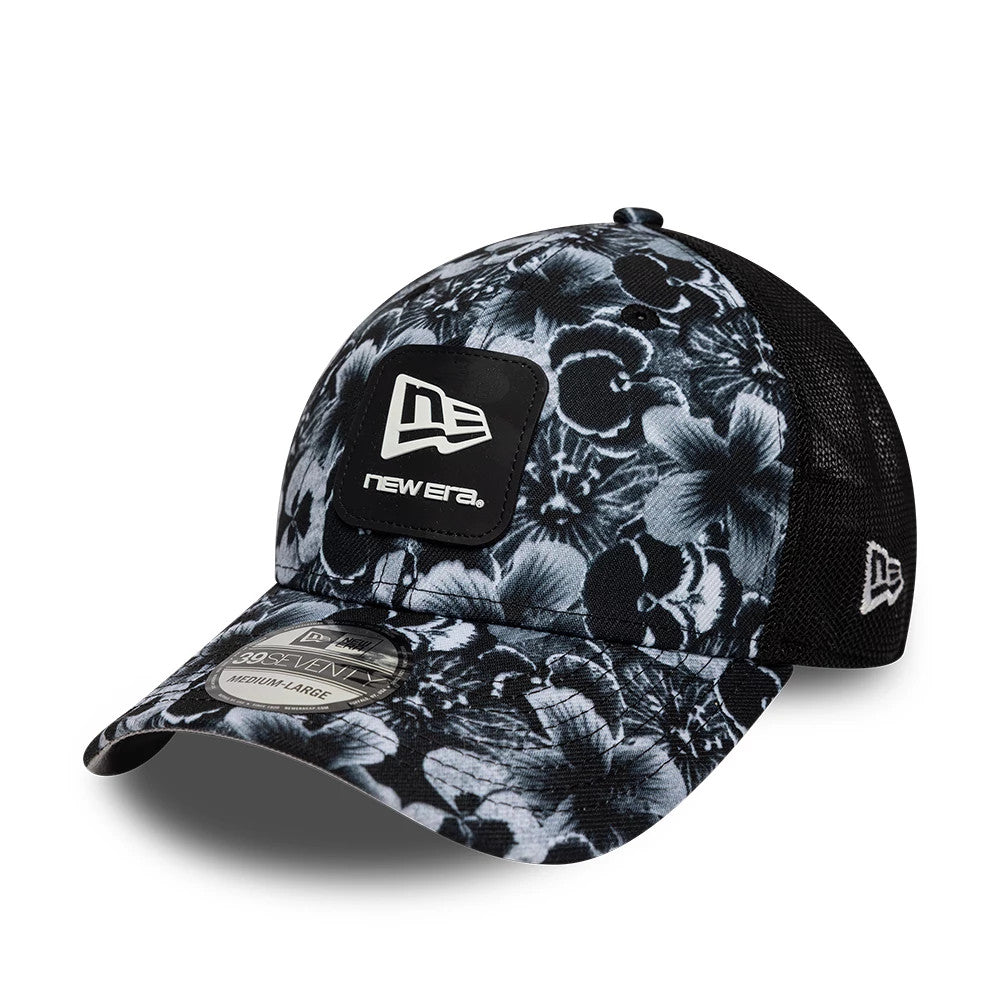 Pictured is this New Era Floral 39SEVENTY Stretch Fit cap in black. 1