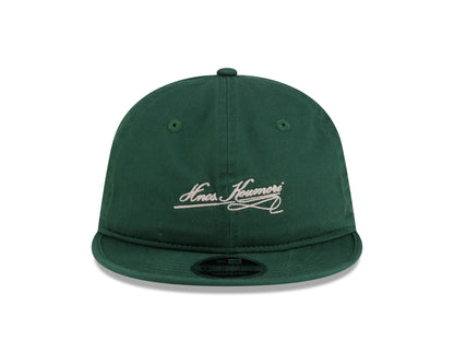 Pictured is this New Era X Hermanos Koumori Cursive Retro Crown 9FIFTY cap in green. 2