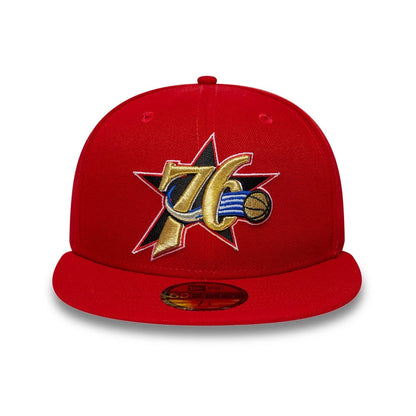 Pictured is this NBA Hardwood Classic Philadelphia 76ers 59FIFTY Fitted cap in red. 3