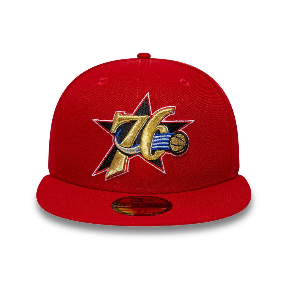 Pictured is this NBA Hardwood Classic Philadelphia 76ers 59FIFTY Fitted cap in red. 3