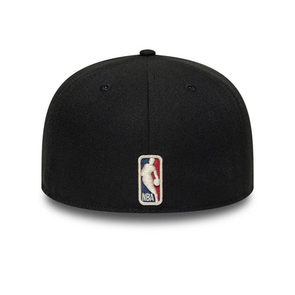 San Antonio Spurs NBA Hardwood Classic Black New Era 59FIFTY Fitted Cap, rear view showing the NBA logo embroidered at the centre back of the black structured crown, flanked by two black eyelets and a top button.