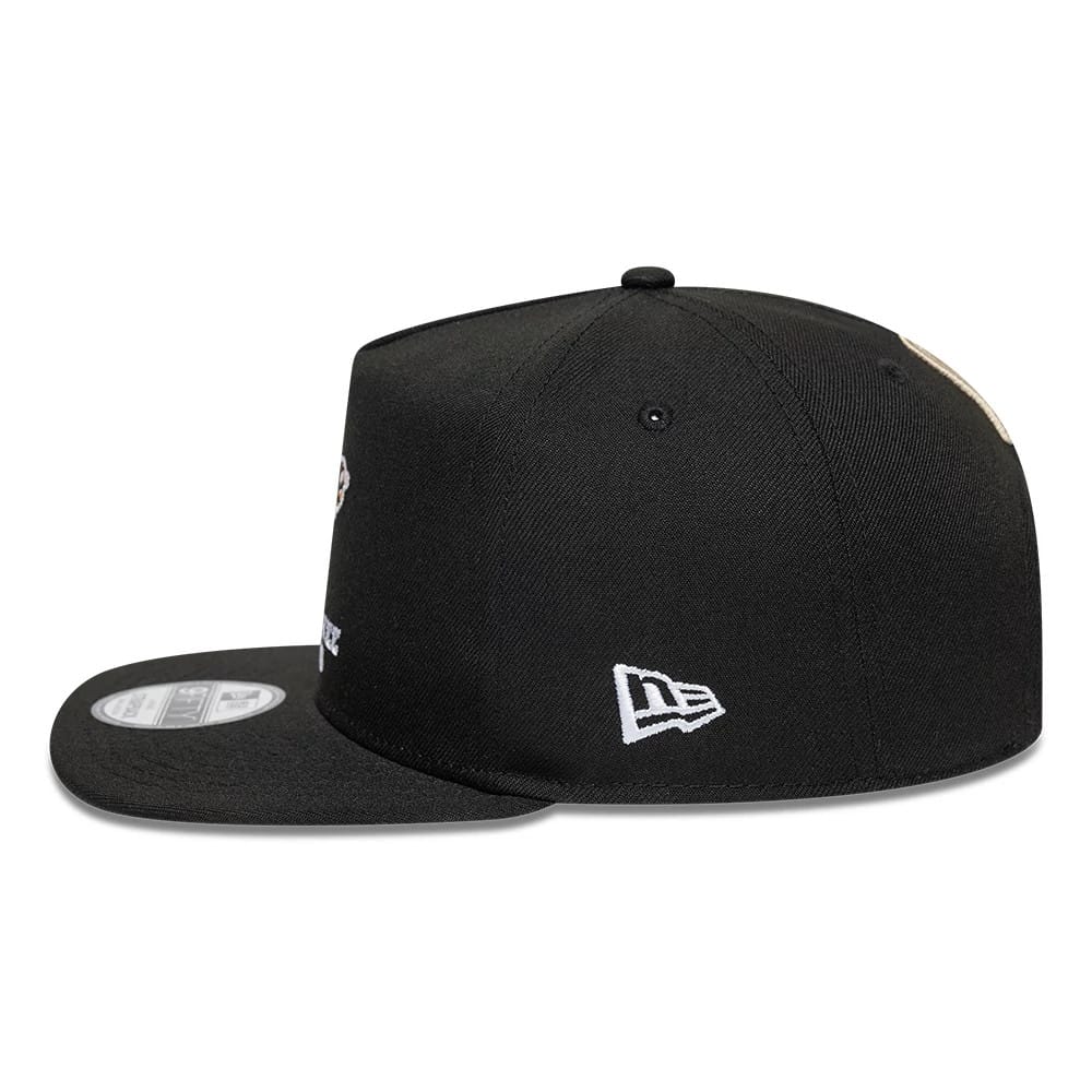 Pictured is this NBA Hardwood Classic Milwaukee Bucks 9FIFTY A-Frame Snapback cap in black. 6
