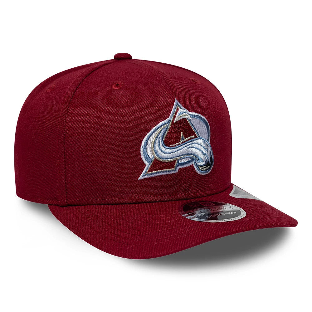 Pictured is this NHL Team Colorado Avalanche 9SEVENTY Stretch Snap cap in dark red. 4