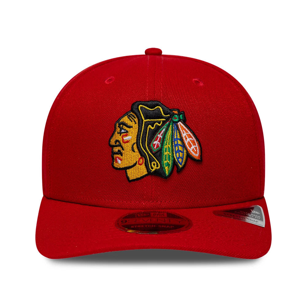 Pictured is this NHL Team Chicago Blackhawks 9SEVENTY Stretch Snap cap in red. 3