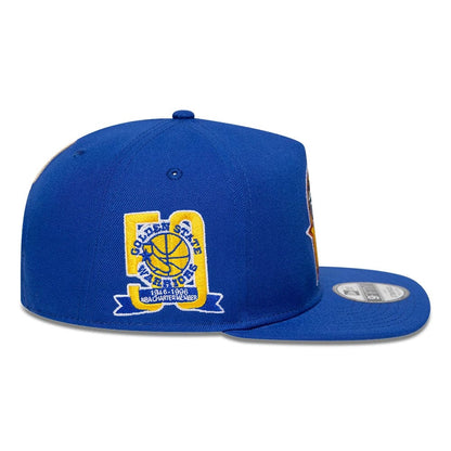 Pictured is this NBA Hardwood Classic Golden State Warriors 9FIFTY A-Frame Snapback cap in blue. 5
