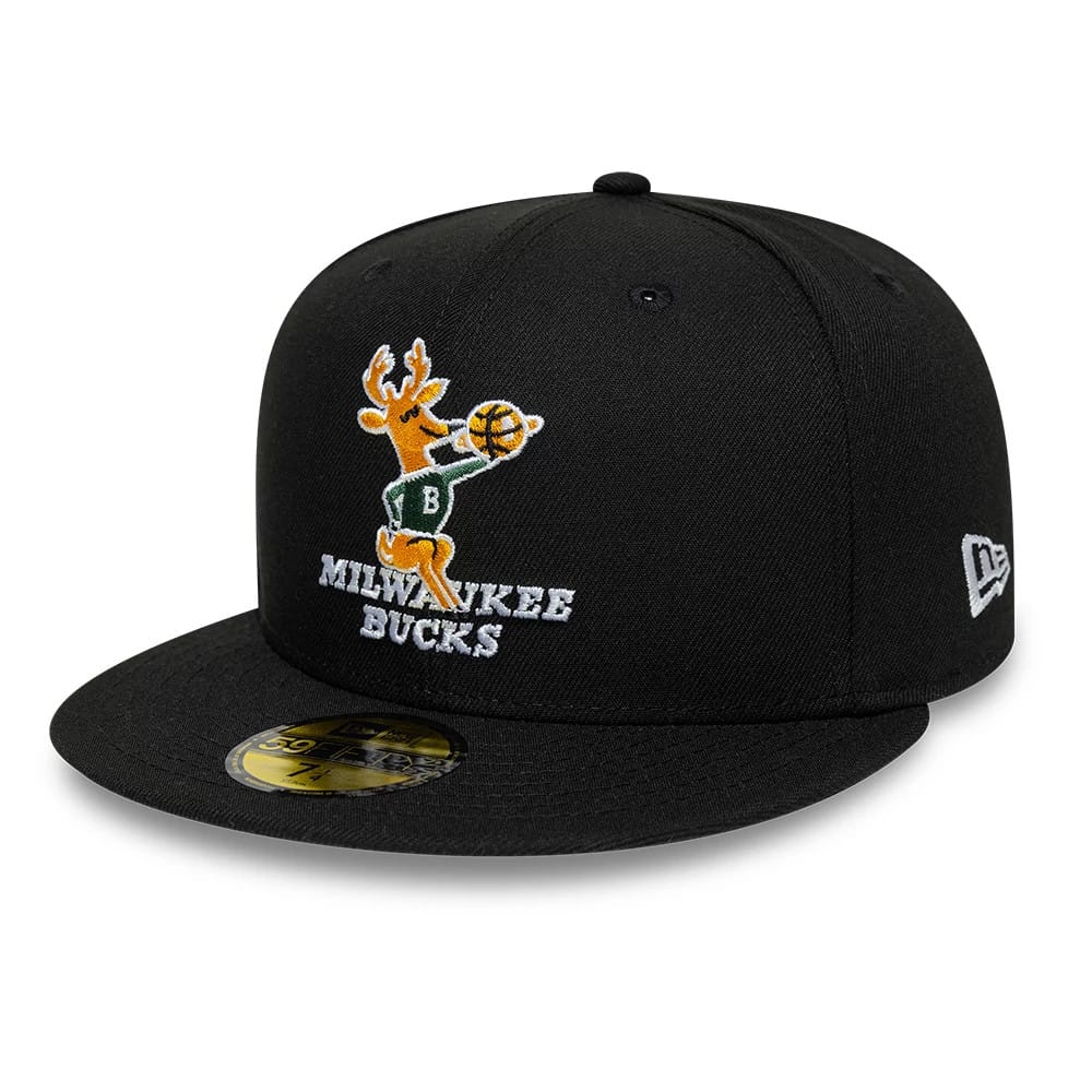 Pictured is this NBA Hardwood Classic Milwaukee Bucks 59FIFTY Fitted cap in black. 1