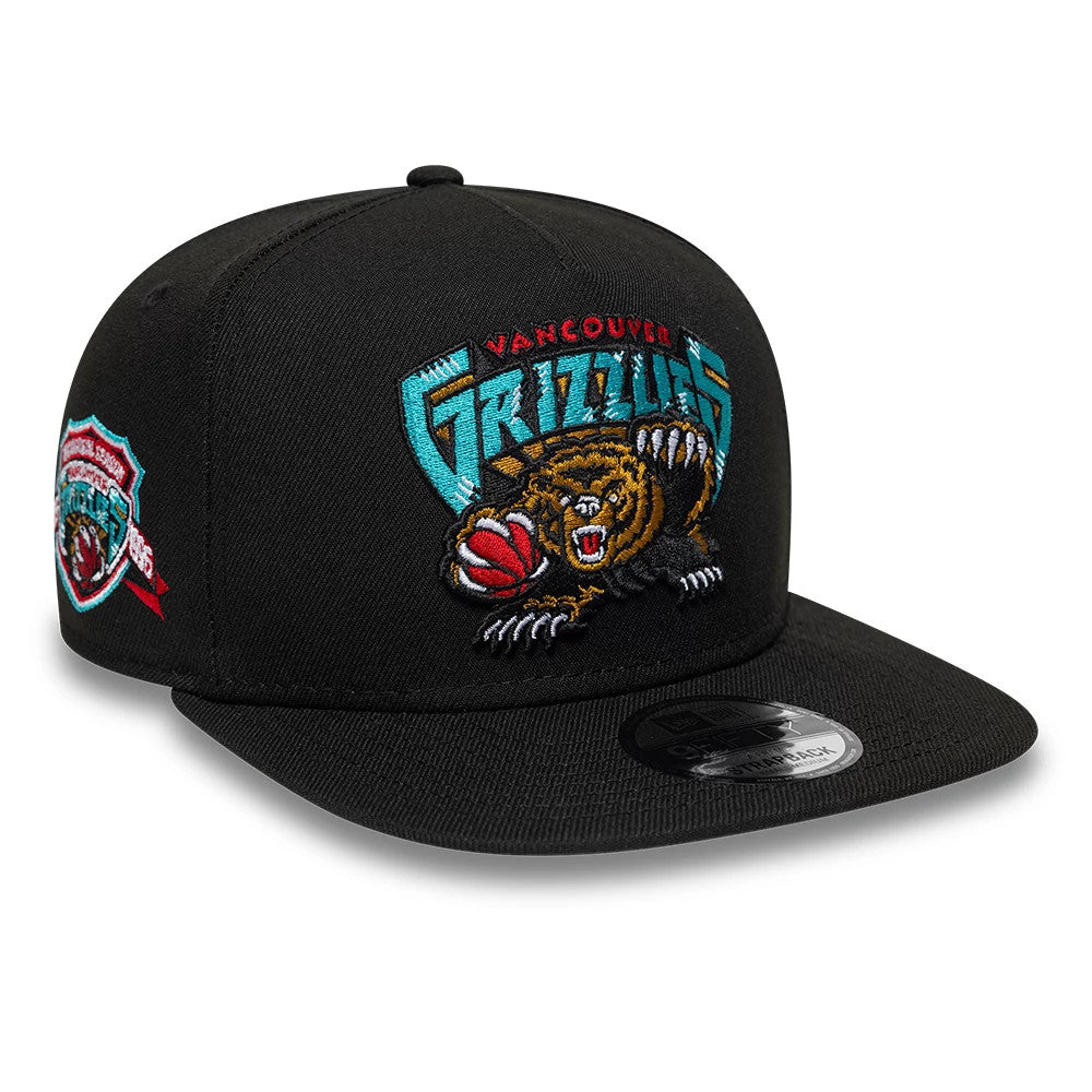 Pictured is this NBA Hardwood Classic Vancouver Grizzlies 9FIFTY A-Frame Snapback cap in black. 1