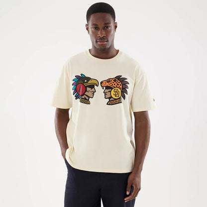 The model is wearing this MLB Mexico City Series 2026 Clash MLB Dueling Logo T-Shirt in Cream 1