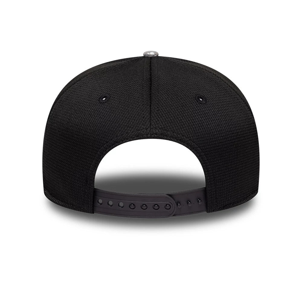 TGR Haas F1 Oliver Bearman Vegas Race Special Black New Era 9SEVENTY Stretch Snap Adjustable Cap, rear view showing a black snap closure, textured black panels, and a New Era flag logo on the left of the structured crown.