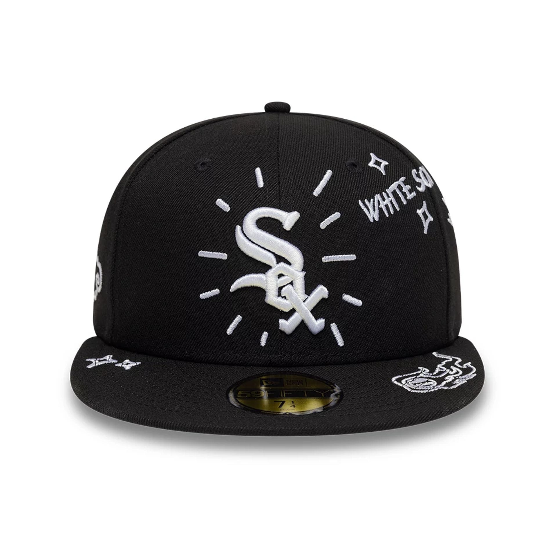Pictured is this MLB Scribble Chicago White Sox 59FIFTY Fitted cap in black. 2