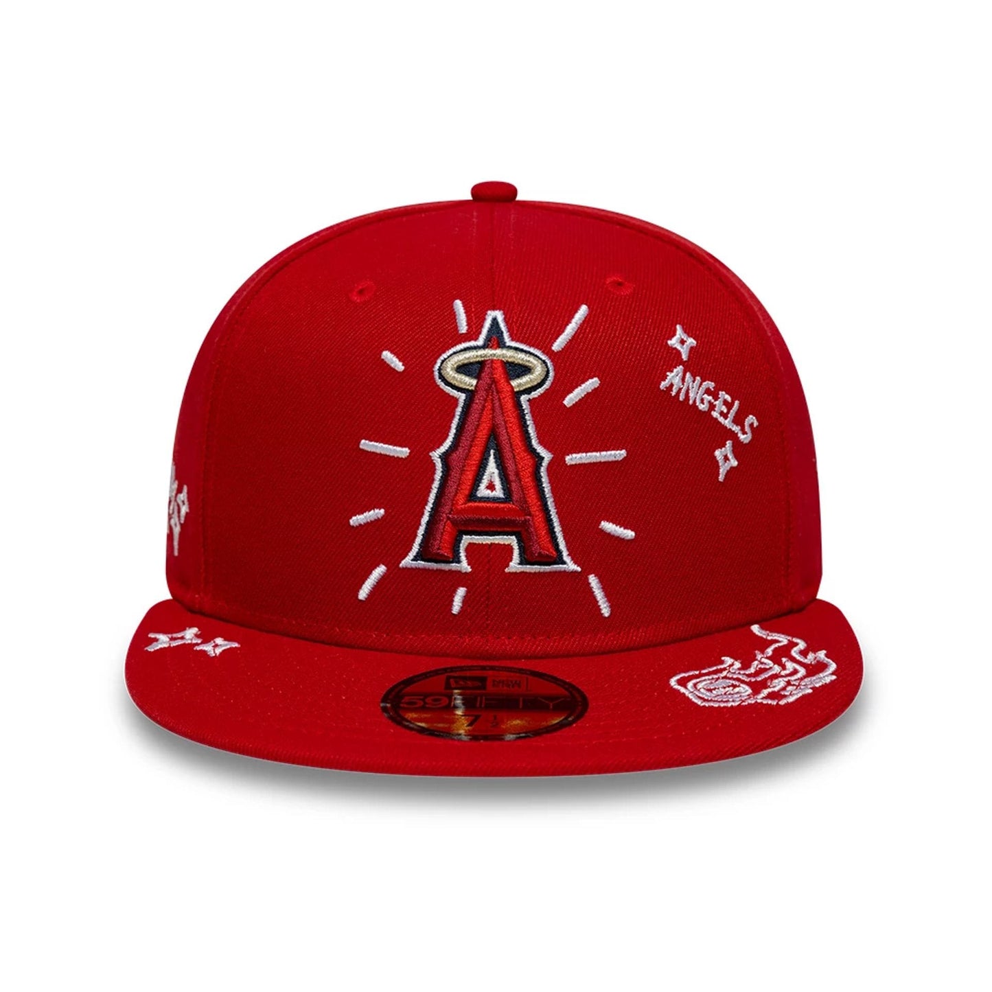 Pictured is this MLB Scribble LA Angels 59FIFTY Fitted cap in red. 3
