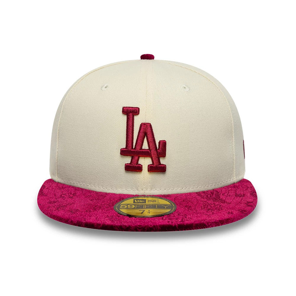 Pictured is this MLB Paisley Visor LA Dodgers 59FIFTY Fitted cap in Cream. 4