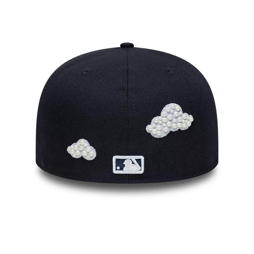 Pictured is this MLB Faux Pearl New York Yankees 59FIFTY Fitted cap in navy. 3