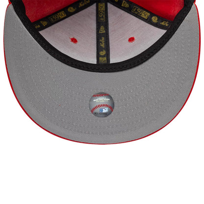 Pictured is this MLB Leather New York Yankees 59FIFTY Fitted cap in red. 2