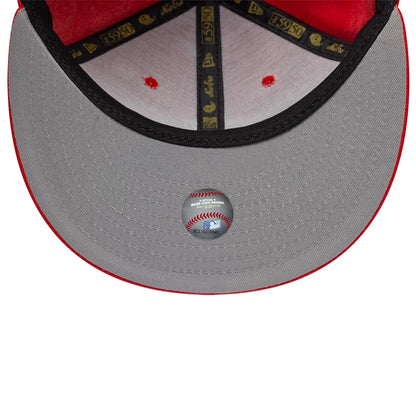Pictured is this MLB Leather New York Yankees 59FIFTY Fitted cap in red. 2