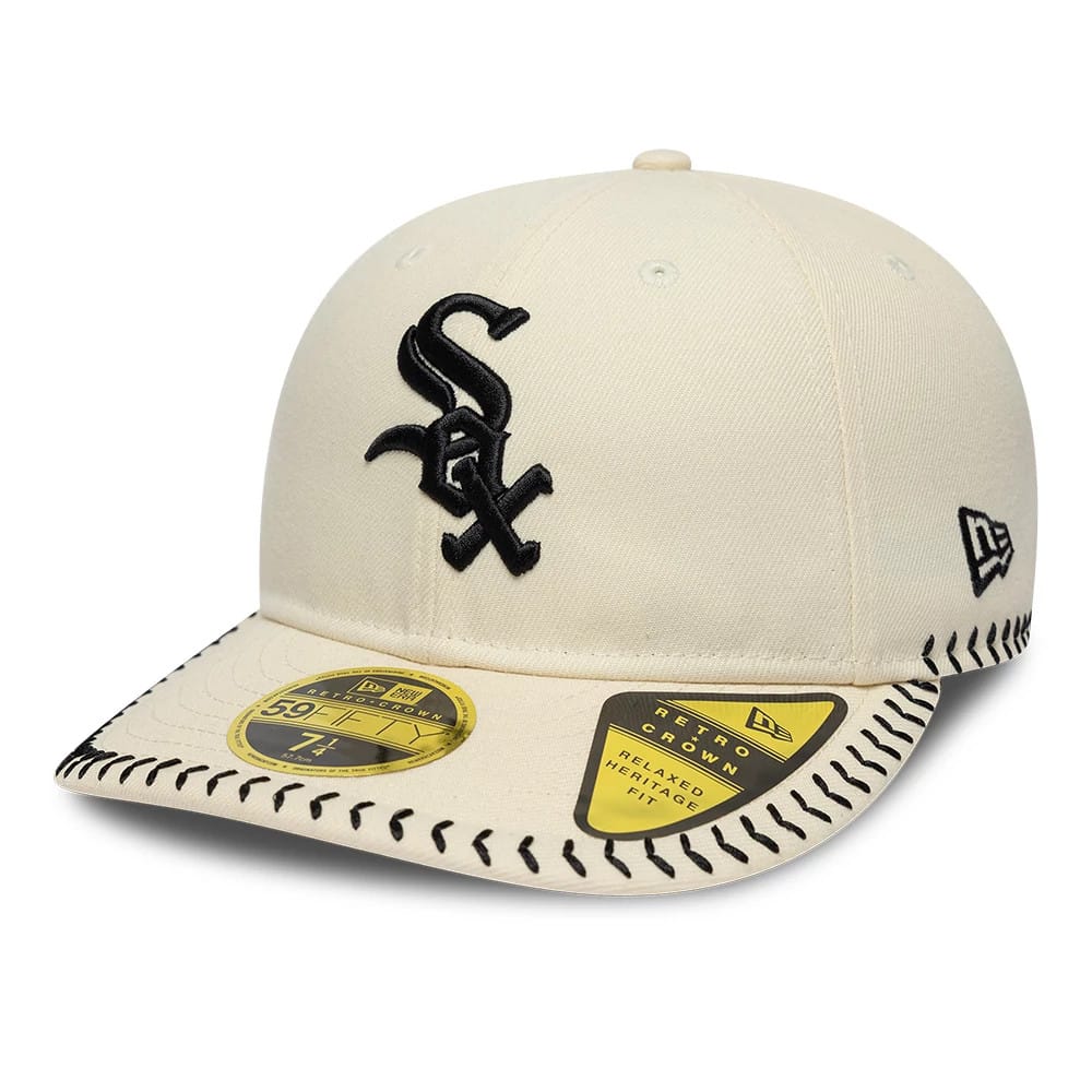 Pictured is this MLB Baseball Stitch Chicago White Sox Retro Crown 59FIFTY Fitted cap in Cream. 1