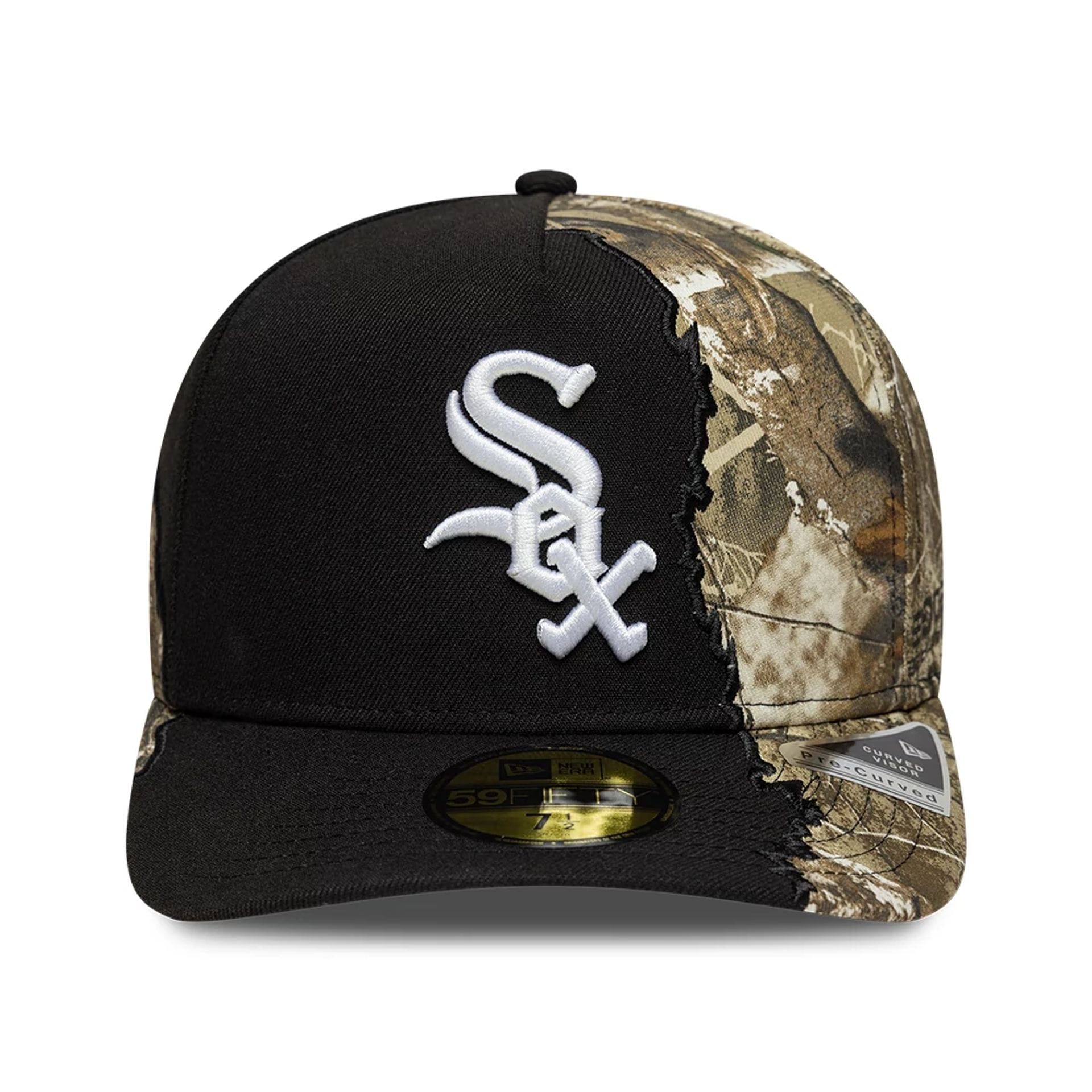 Pictured is this MLB Split Realtree Chicago White Sox 59FIFTY A-Frame Fitted cap in black. 2