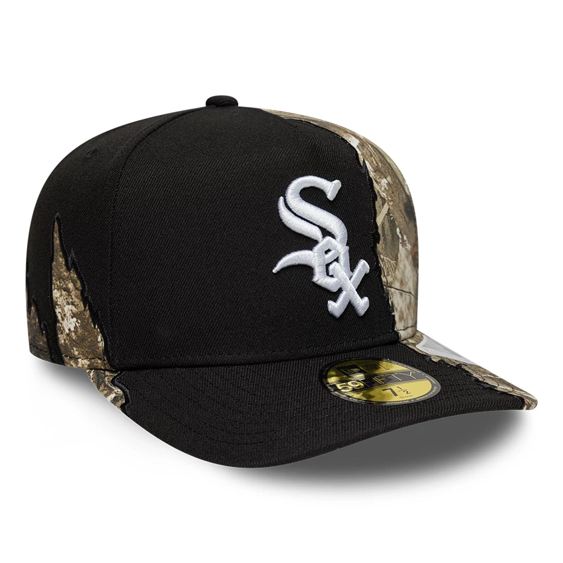 Pictured is this MLB Split Realtree Chicago White Sox 59FIFTY A-Frame Fitted cap in black. 3